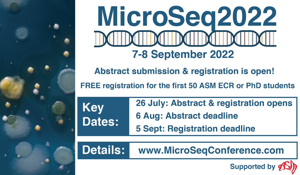 📢 Don't miss out!
Abstract submission for MicroSeq 2022 closes TOMORROW!
 
Keep an eye on our twitter or the website MicroSeqConference.com for updates!