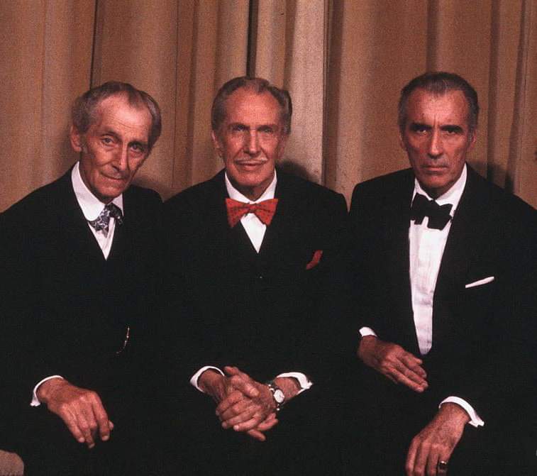 Classicbritcom's tweet photo. Remembering three Horror film Legends 
Peter Cushing 26th May 1913 
Christopher Lee 27th May 1922
Vincent Price 27th May 1911 https://t.co/TDL1pS3X3j