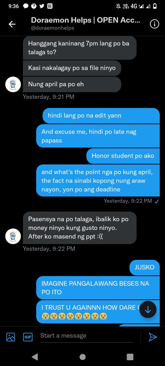 ❗HELP ME TO CONTACT HER ❗
Im so stressed huhu late na late napo ako dahil sakanya ulit huhu yes nag pa comms ako sakanya ulit kahit na late din ako mag pass noon dahil sakanya, sya po kasi gumawa ng pt ko before, sakanya ko ulit pinagawa yung pt ko ngayon @doraemonhelps