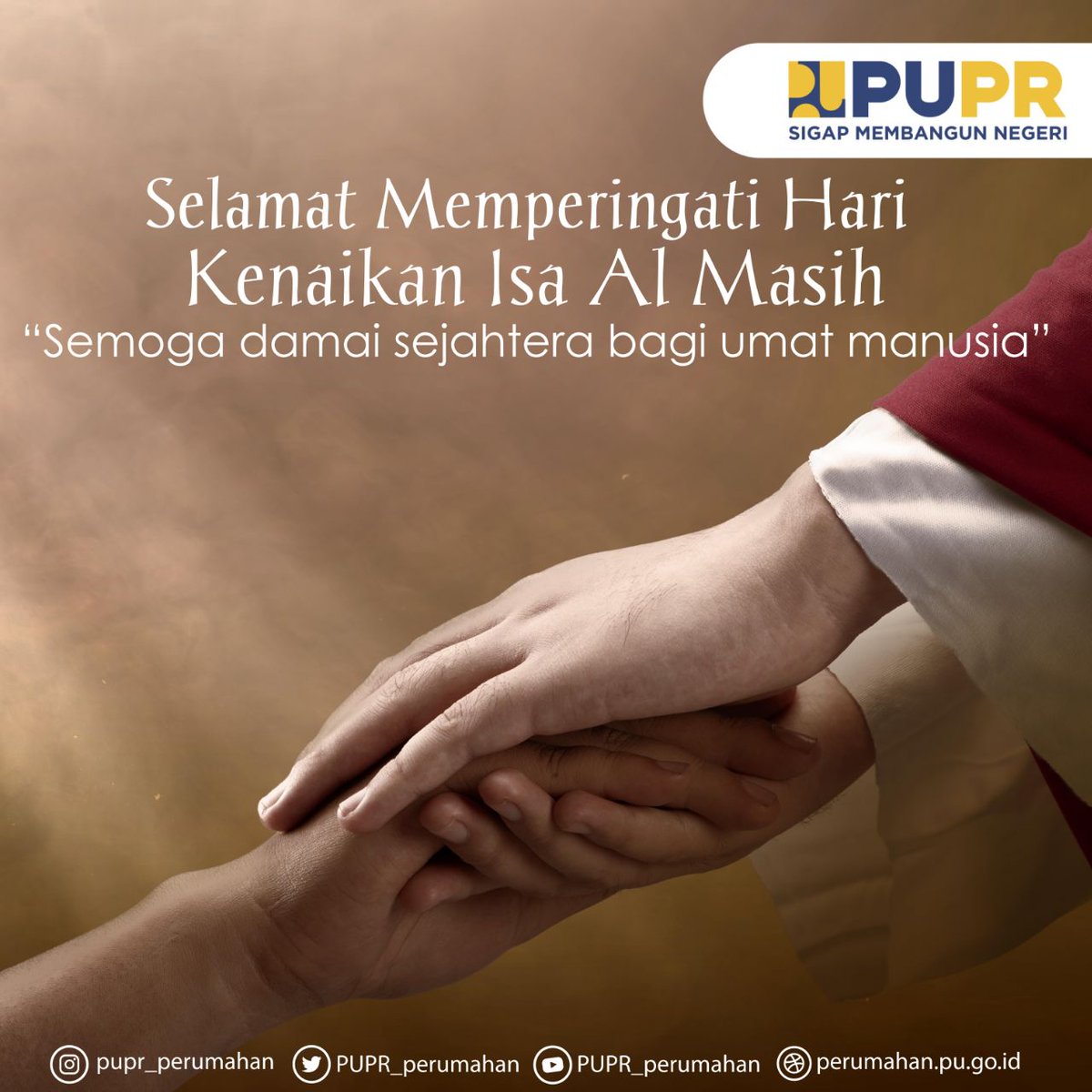 pupr_perumahan's tweet photo. Selamat memeringati hari kenaikan Isa Almasih Sahabat.

#SigapMembangunNegeri
#ProgramSejutaRumah
#kenaikanisaalmasih https://t.co/3XwbnIeMkY