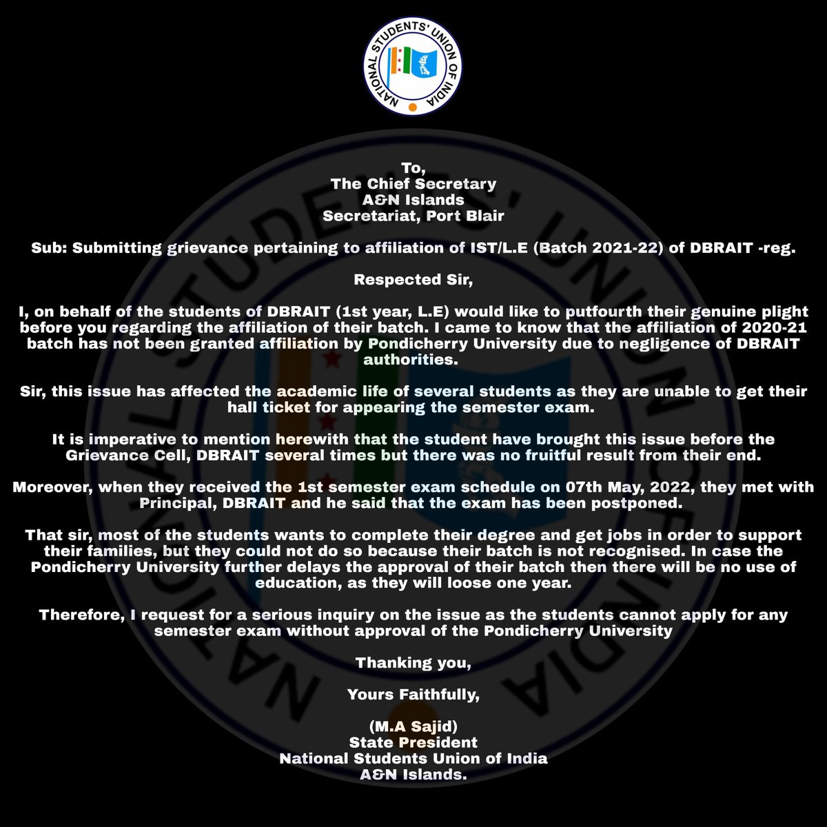 AyushANIslands's tweet photo. Summiting grievance pertaining to affiliation of first and later entry Batch 2021-22 of the DBRAIT.
@Admiral_DKJoshi 
@KuldeepRSharma 
@TheAndaman 
@nicobartimes_in 
@jitendra_narain 
@PondicherryU https://t.co/wnH4ahx1VA