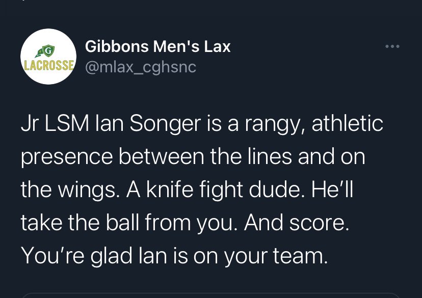 mlax_cghsnc's tweet photo. Again…CONGRATULATIONS to Jr LSM Ian Songer, HM All-State. College Coaches: I’m telling you… https://t.co/zkIVMPWcem