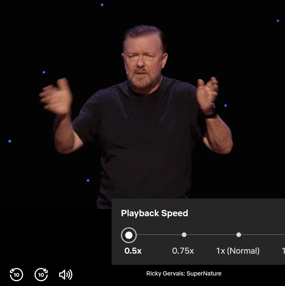 Drunk version of <a href="/rickygervais/">Ricky Gervais</a>  Supernatural is available courtesy of Netflix speed feature