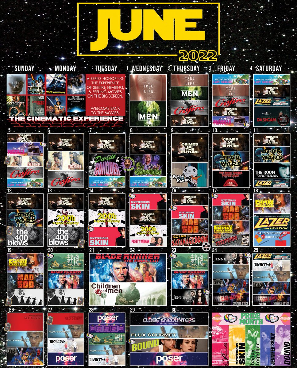 🚨We R2 excited to announce our June 2022 Calendar!🚨
We'll be screening the original STAR WARS trilogy for the very first time in The Frida Cinema's history as a part of our CINEMATIC EXPERIENCE series- June is definitely going to be a force (😏) to be reckoned with!