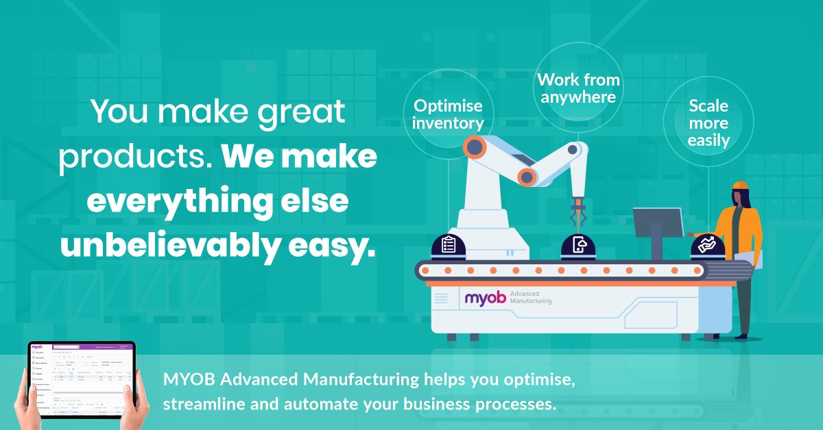 trustendeavour's tweet photo. Is your business looking to cut inefficiency and improve visibility? Have you considered MYOB Advanced #Manufacturing? Here is a guide for integrated cloud #business #management platform with features designed for #manufacturers.  https://t.co/JuvSIwlXOp https://t.co/ktFrz6Dyhj