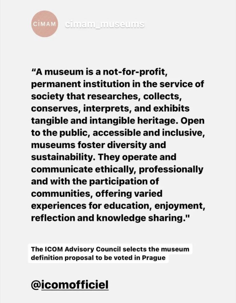 AMaGAnational's tweet photo. What do we think of the newest proposed definition of museums? https://t.co/fRGWMt8S65