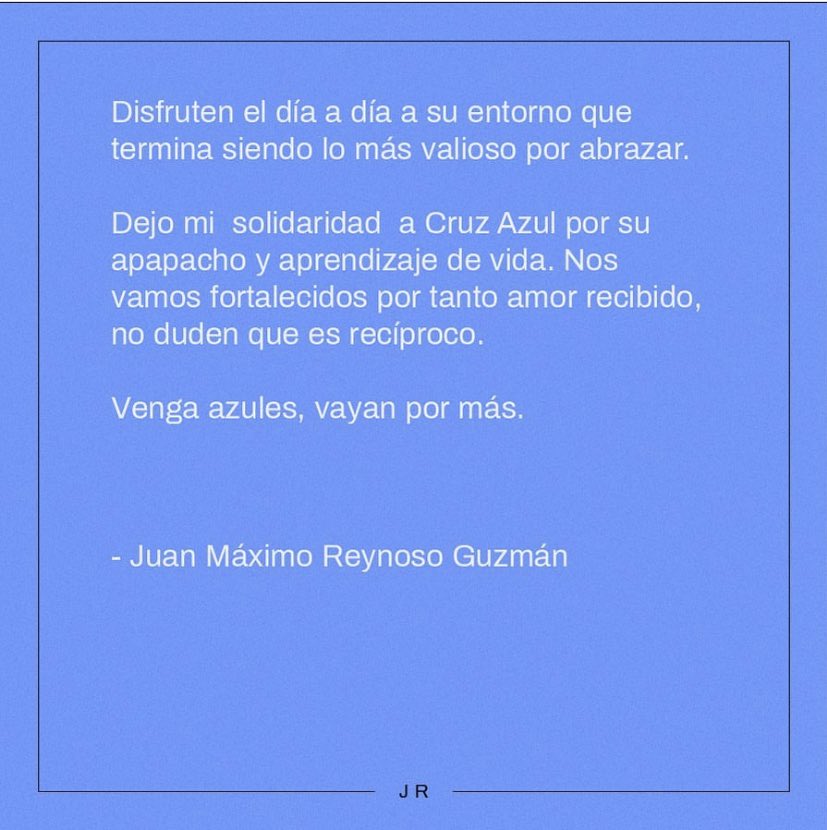 #CruzAzul🚂 Juan Reynoso se despidió de la Máquina con este mensaje en su cuenta de Instagram.