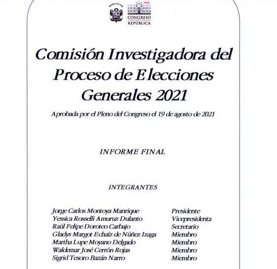 portavoz_pe's tweet photo. 🚨💬 La Comisión Investigadora del Proceso de Elecciones Generales 2021 presentó su informe final en mayoría y concluye presentar denuncias constitucionales y penales contra Jorge Salas Arenas, Zoraida Ávalos y Piero Corvetto. El informe en minoría lo contradice.

🧵Abrimos hilo: https://t.co/sP55IZgRNn