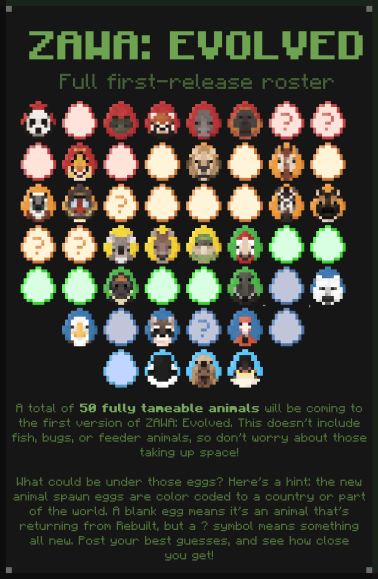 zawamod_evolved's tweet photo. Here is the current revealed roster as of the Carnivora Update! (Don't worry we didn't forget the snow leopard, it is Beef Bonus and wasn't apart of the initial roster) With 25 animal species revealed, what could be the other 25??? And what might be in the next update..... https://t.co/8fYTlmBkF4