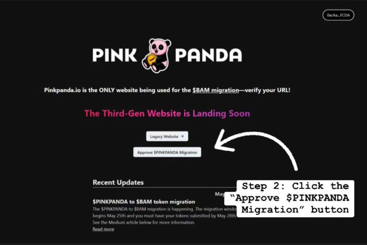 PinkPandaDefi's tweet photo. 📌 Migration: Step by Step Guide

#PinkPanda #BAM #WenBamboo #Migration #altcoin #cryptocurrecy #1000x #BSCGems https://t.co/lmE01uIHdD