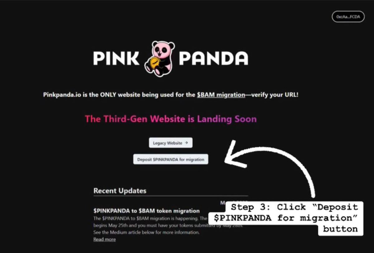 PinkPandaDefi's tweet photo. 📌 Migration: Step by Step Guide

#PinkPanda #BAM #WenBamboo #Migration #altcoin #cryptocurrecy #1000x #BSCGems https://t.co/lmE01uIHdD