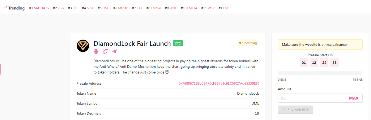 DiamondLockBSC's tweet image. KYC is completed! Top 5 Trending! 🔝🔝🔝

🚀Don't miss your last chance to go to the moon with DiamondLock‼️

✅Presale Link: pinksale.finance/launchpad/0x76…

#DML #DiamondLock #BSC #Rebase #newgem #x1000gem  #TITANO #Blockchain #libero #Lockpay #APY #Finance #Trending