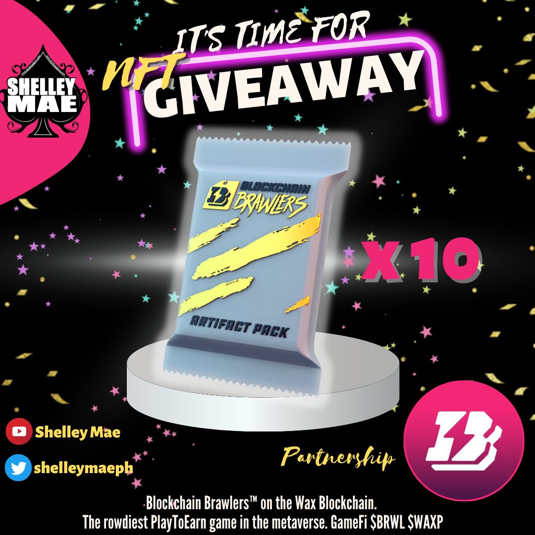 #NFTGiveaway 

🎊10x Winners of Artifact($50) 🎊

Rules:
1️⃣Follow <a href="/shelleymaeph/">Shelley</a> &amp; <a href="/bc_brawlers/">Brawlers™</a> 
2️⃣🖤,RT, Tag 3
3️⃣👍, Subs &amp; Comment 2 vid:youtu.be/QvlLdEMF3nY
4⃣ Join TG: t.me/inanutshellcry…

⏰in 72HRS

 #WAXP #NFTCommunity #Giveaways #playtoearn #NFTProjects #p2e #Solana
