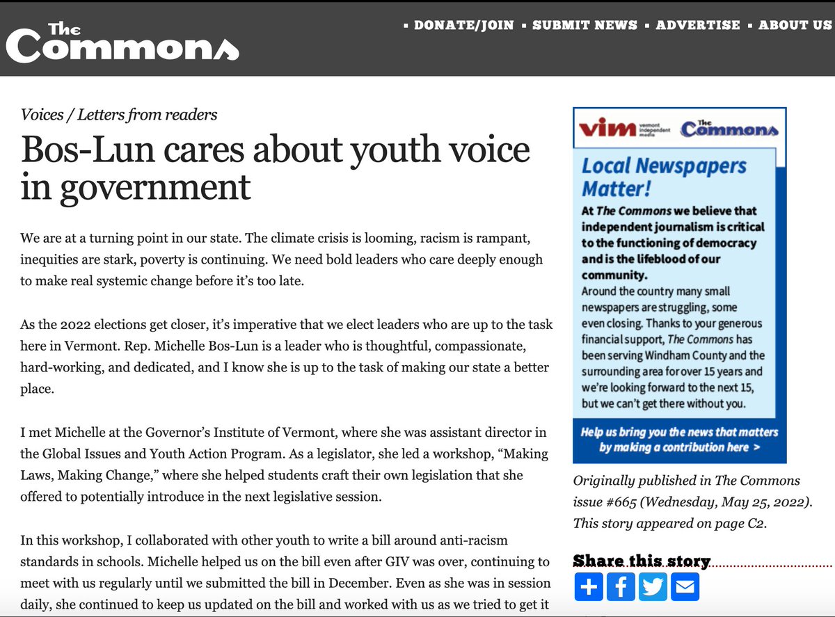 incrediblekulk's tweet photo. #BennVt HS senior @Addie06174 who founded Vermont Student Anti-Racism Network, and is a leading voice to End Homelessness in Vermont, endorses #vtpoli state rep Bos-Lun of #Brattleboro for re-election in Windham 3. Read it in full: https://t.co/jJWDERdVSk @commons_news https://t.co/fqpNSFZwDy