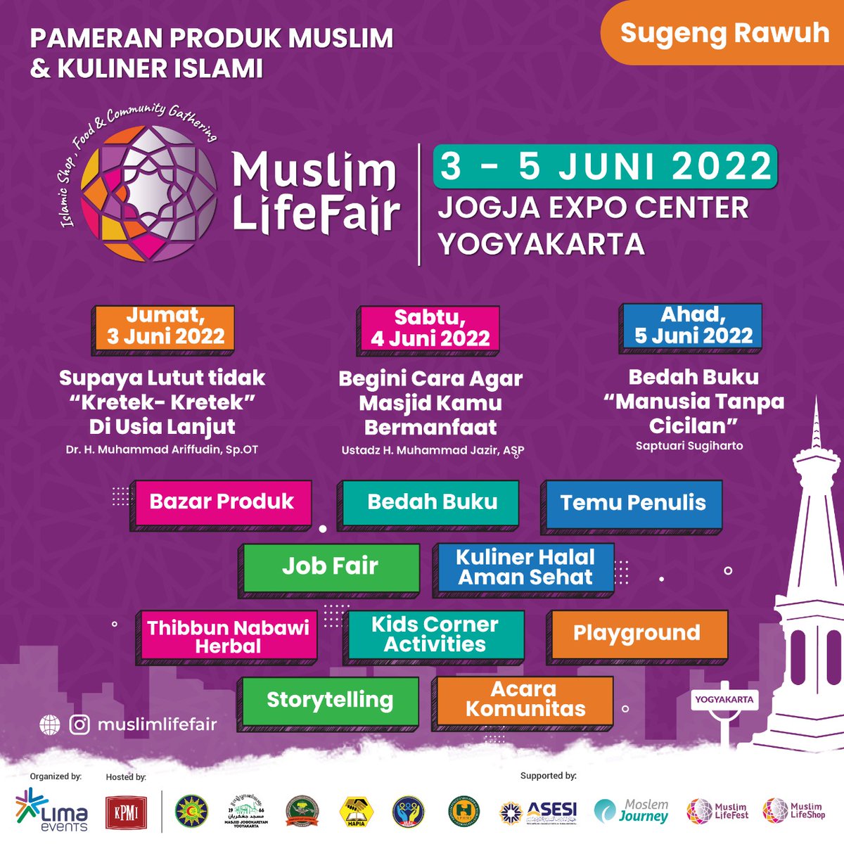 radio_muslim's tweet photo. Yuk dateng ke Pameran produk Islami dan kuliner halal, 
MUSLIM LIFEFAIR YOGYAKARTA
3 - 5 Juni 2022, 
JOGJA EXPO CENTER (JEC)

Ikuti berbagai acara pendukung seperti Workshop, Talkshow dengan tema-tema yang menarik dan bermanfaat. https://t.co/0OkBQXCDub