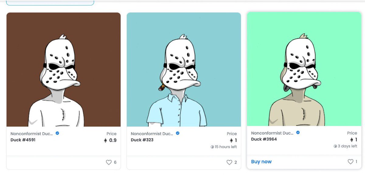 JBoullvier's tweet photo. @noncoducks hell thief floor: .35 and only 2 listed
OG thief ducks: .07 and next is .1 eth. Only 7 listed.
Some other gangs: 
Invisible ducks 100 eth floor and only one listed
Jason mask OG: .9 eth
Jason mask hell: .89 eth.
You are still early on thief ducks. Join this gang. https://t.co/fNHtjIUNSC