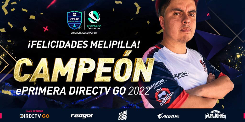 👏Felicitamos a <a href="/alanescobar23/">Alan Escobar</a> representante de  <a href="/cdmelipilla/">Deportes Melipilla</a> por ganar esta edición de la #ePrimeraDIrectvGO.

En un infartante duelo con alargue, mostró sus mejores jugadas que lo hicieron llevarse el titulo y el cupo a la Global Series en Londres.

#eSports #Fifa22 #gamer