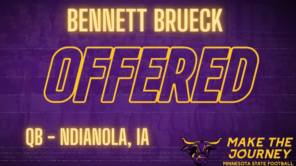 bennettbrueck's tweet photo. Had a fun phone call with @JimGlogowski and I’m exited to receive an offer from Minnesota State!!🟪🟨 https://t.co/Qr0HAA6aIA