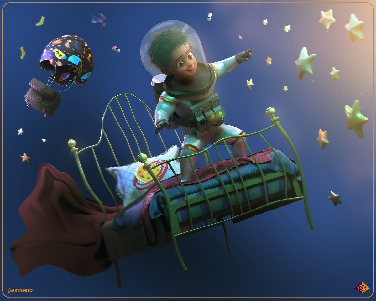 Fly to the moon 😊🌠 One of my old 3D works that I really love it because it was my childhood dream. ♥️
.
#artamito #BabyDoge #3dart #3D #art #animation #dream #Trending #3dcharacter #3Dartist #3drender #NFTartist #childhood #cute