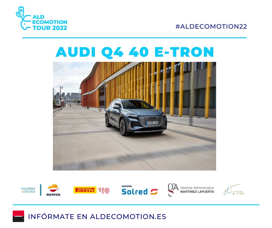 🔴 ¡Audi participará con el #Q4 40 e-Tron en ALD Ecomotion Tour 2022!

El equipo, formado por <a href="/LuqueReyes/">Reyes Luque</a> y Juan Arús de <a href="/Fleet_People/">Fleet People</a>, demostrará su #eficiencia en la conducción en #aldecomotion22.

#Audi ¡Gracias por participar y mucha suerte!

<a href="/audispain/">Audi España</a>