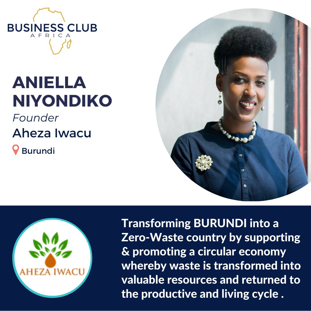 Meet Aniella Niyondiko from #Burundi Founder of <a href="/AhezaI/">Aheza Iwacu</a> an optimized #WasteManagement #SocialEnterprise focused on extending the life cycle of organics, plastic, &amp; other household waste through collection, #upcycling, and #recycling services;
Join us ow.ly/VOiI50IY4ya