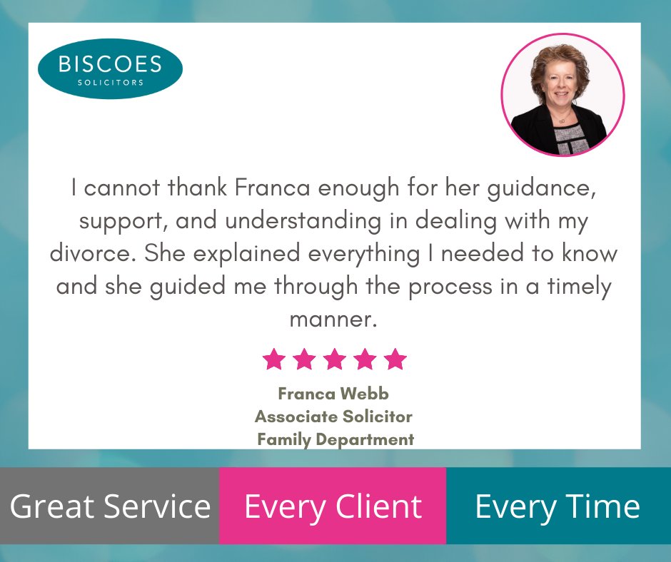 Biscoes's tweet photo. At Biscoes, we pride ourselves on Great Service, Every Client, Every Time, and receiving positive feedback like this is invaluable. Click here to find out how Franca can assist you with #family  👉 https://t.co/MriHlthASy
#testimonials https://t.co/LdahCZ70Lz
