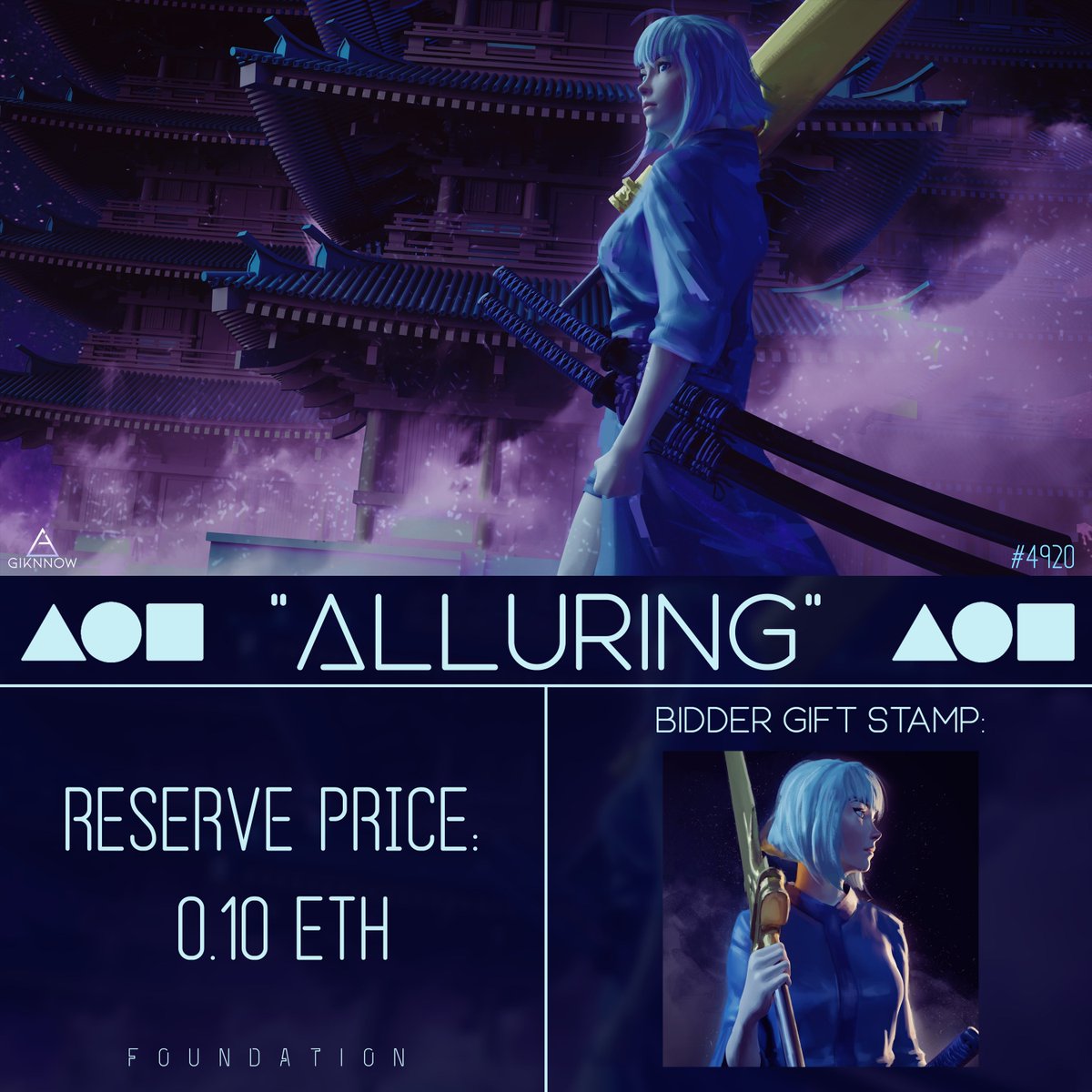 giknnow's tweet photo. My entry for #ChipAzuki "Alluring" is now listed on
@foundation with a reserve price of 0.1 ETH!
NFT link: https://t.co/eQ6FKDFRal
All bidders will receive a stamp!
#NFTs #AnimeNFT #NFTdrops #NFTCommunity #nftcollectors #Cryptoart #NFTartists #nftart #ETH https://t.co/Ms4AbLaIrA