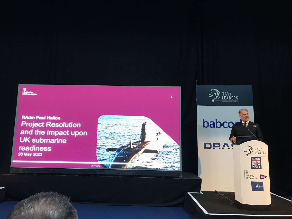 .@RAdmPVHaltonOBE speaking at the @Defence_Leaders combined naval event #CNE2022 Farnborough today Project Resolution and the impact on UK submarine readiness