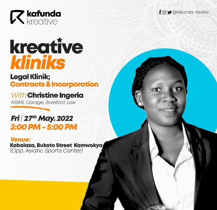 At the mSME Garage, we conduct legal sensitization for businesses. This Friday. One of our lawyers Ingeria Christine will be at Kafunda Kreatives talking about Contracts and Incorporation.

Be there or Be there☺️
