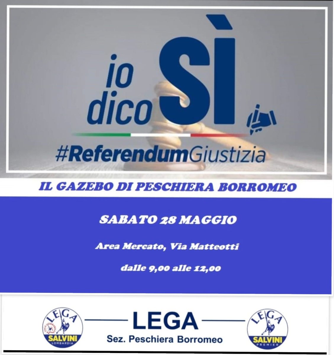 BorromeoLega's tweet photo. Per chiunque voglia informazioni o chiarimenti sui #REFERENDUMGIUSTIZIA vi aspettiamo sabato al mercato di #peschieraborromeo !

#Legapeschieraborromeo
#iodicosi https://t.co/KqL4tp26RW