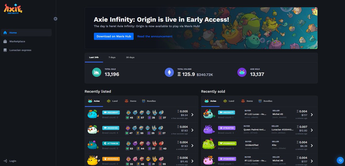 jungz_daily's tweet photo. JUST IN : 
Axie Infinity just deploy the marketplace redesigned 

Something big is coming (there is wide space on the side bar that will be filled with many new features in the future👀) https://t.co/NFZb5tA9zb