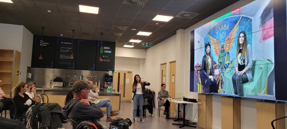 PJ_Hub's tweet photo. Thank you @CRapezzi #NataliaCampos #Hesther for sharing their work in Ukraine, to @imperialcollege @InventionRooms for their great support and the public for being part of the #PhotojournalismNights event and contribute to discussion on #freelancers_risks, #war #photography https://t.co/26aRTtS3uK