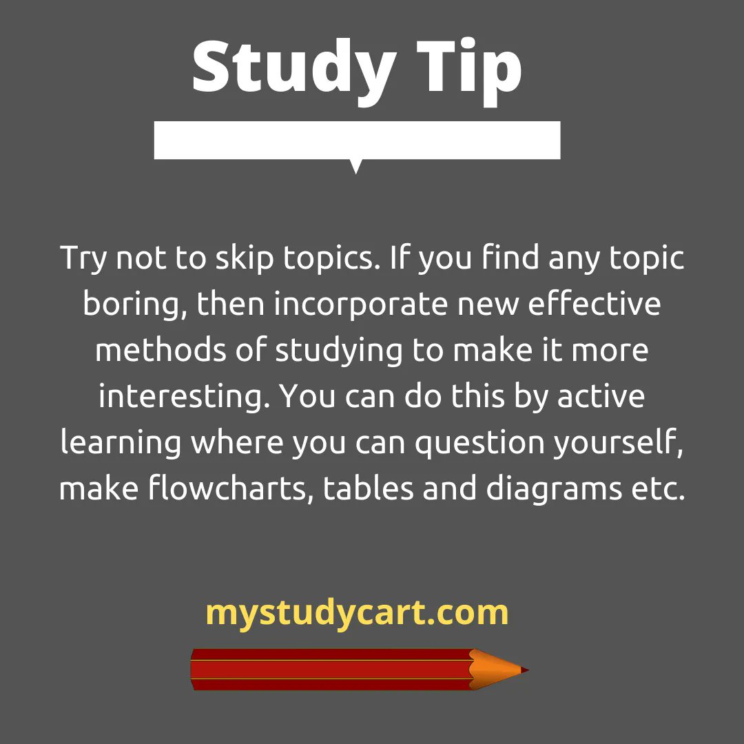 mystudycart's tweet image. Try new study methods to make boring topics interesting.
#students #studytips #studymethods #IIT #JEE #NEET #JEEMain #NEETaspirants #JEEaspirants