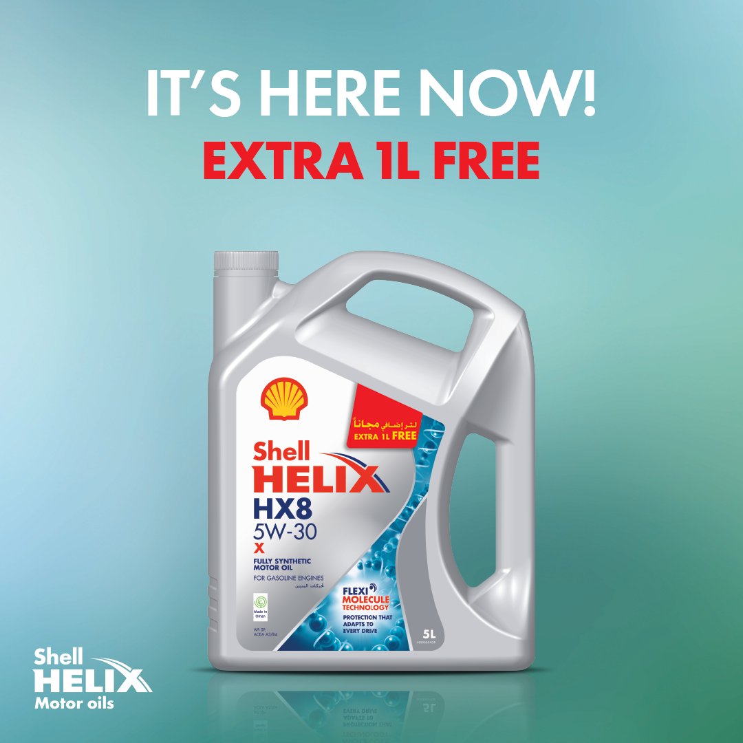 ShellMiddleEast's tweet image. Get extra bang for your buck with Shell’s 4+1 promotion available in the UAE، Oman and Qatar! 🚗 

With every purchase of a 4-litre pack of #ShellHelix HX8 5W-30, you’ll get more volume with 1 litre extra, completely free!

#ShellMiddleEast #Promotion #MotorOil