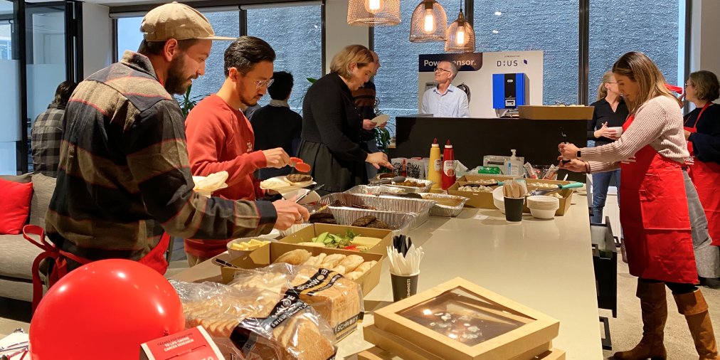 dius_anz's tweet photo. We’re #movehumanityforward by raising funds for @CureCancerAu - a charity nominated & voted for by our people! Today, the DiUS team in Melbourne enjoyed a city-style #BarbeCURE, a delish lunch for a fantastic cause! 🍔🧡 https://t.co/OipsN7kRck