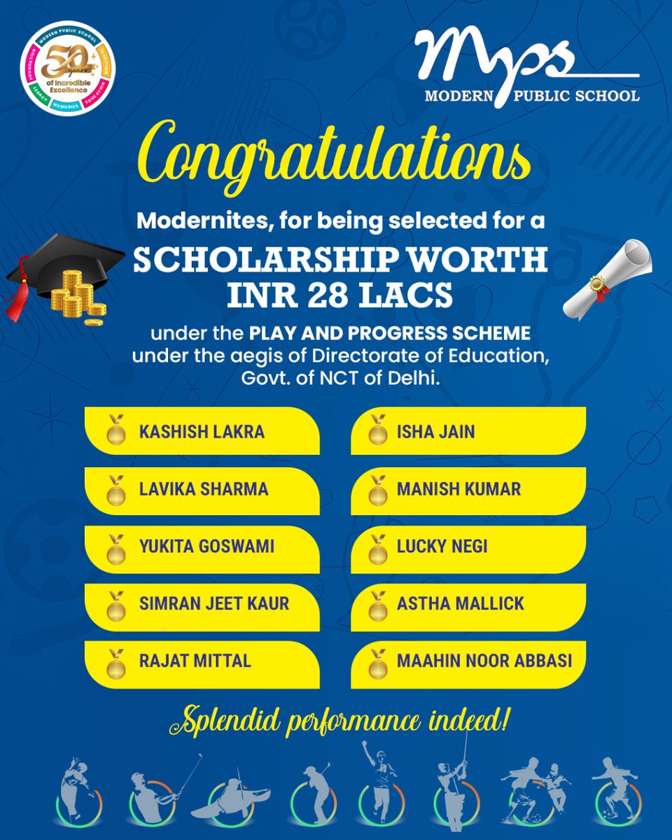 mpsshbagh's tweet photo. #Modernites get scholarship worth INR 28 Lacs 💫
In yet another depiction to its excellence in not just academic education, but also a thrust towards progressive physical education, ten students of the #MPS are the proud recipients of the #PlayAndProgress Scheme. Keep going 👏✌️ https://t.co/t89UeVSRgW