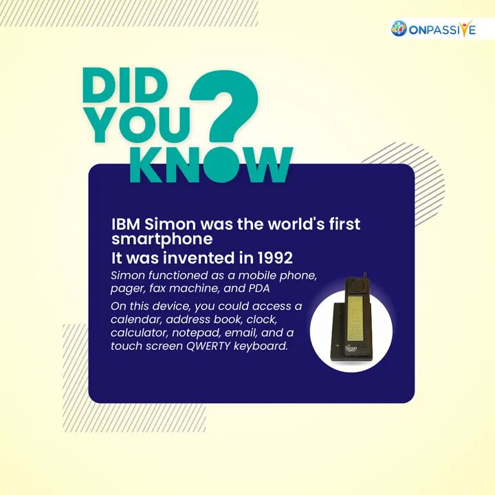 Shopon0001's tweet photo. The smartphone has come a long way. A #throwback to the first-ever smartphone!

#FirstSmartPhone #SmartPhone #ONPASSIVE #DidYouKnow #ArtificialIntelligence https://t.co/JzJ0WUxwaG
