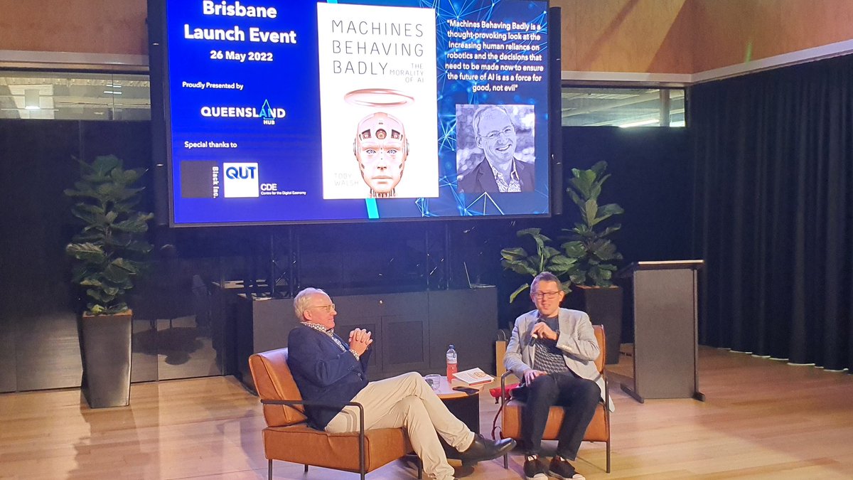 SankalpKhanna's tweet image. Fantastic conversation at the book launch of @TobyWalsh's latest book at the #precinct in #brisbane courtesy @QLD_AI_Hub.