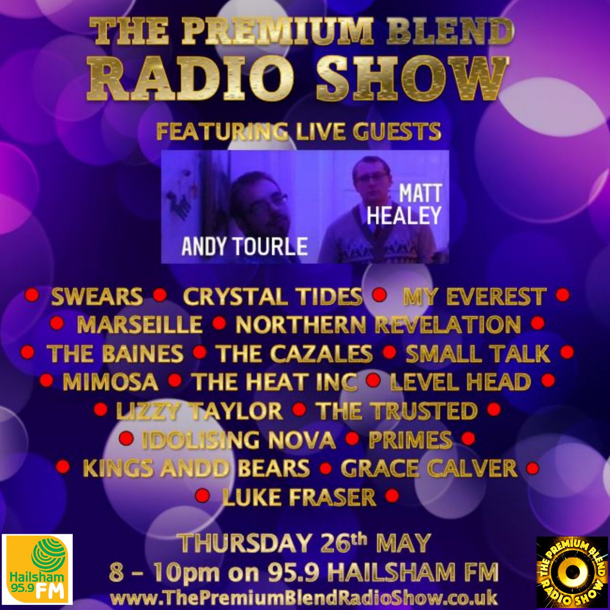 Tonight from 8pm on 95.9 <a href="/hailshamfm/">Hailsham FM</a> we're back on the airwaves with 2 hours of banging new &amp; live music

We have tracks from <a href="/SWEARSband/">SWEARS</a> <a href="/crystaltidesuk/">Crystal Tides</a> <a href="/MyEverestMusic/">My Everest</a> <a href="/marseilleband/">Marseille</a> <a href="/NorthernRevela2/">Northern Revelation</a> <a href="/thebaines8/">THE BAINES</a> <a href="/TheCazales/">The Cazales</a> <a href="/smalltalk_bnd/">Small Talk</a>

Tune in via ThePremiumBlendRadioShow.co.uk
