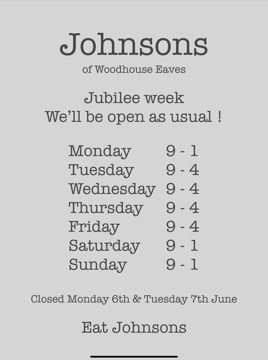 God news…we’ll be here all week!
#celebrations #Jubilee #goodfood #woodhouseeaves