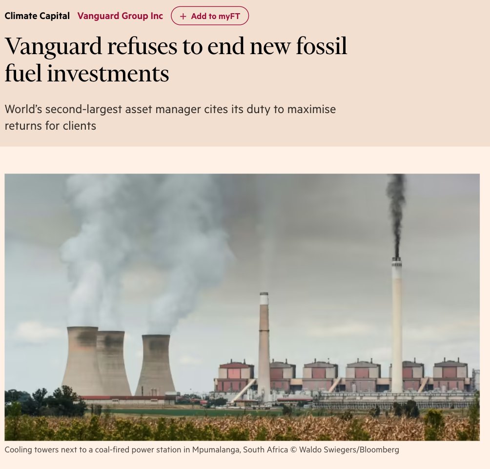 Just $290bn, or 17 per cent, of Vanguard’s $1.7tn in actively managed assets are aligned with net zero by 2050. ft.com/content/435a93…