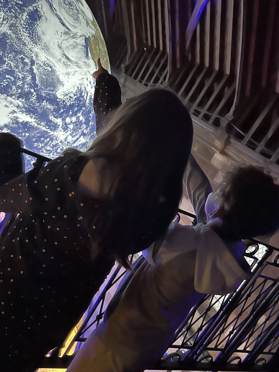 LisaColgan's tweet photo. EH and MM had a lovely evening country and feature spotting on a giant globe at the Gaia Exhibition last night. EH wanted Mrs Phillips to know that she climbed up to the high viewing platform to practice climbing the Pwerfan steps at Standon Bowers. @Class5Highpri @KTJayne3 https://t.co/WmUpVkx5UX
