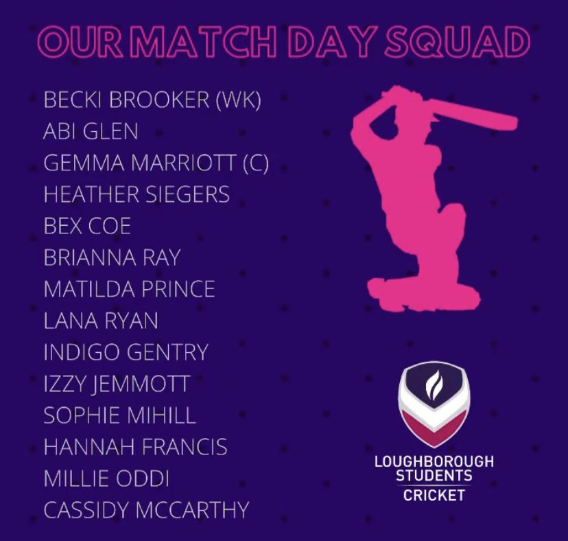 GAME DAY🏏 

Team selection for today’s big match Vs. Durham 

⏰ 11am
📍Haslegrave 

C’mon the African Violets
#Battleofthepurples