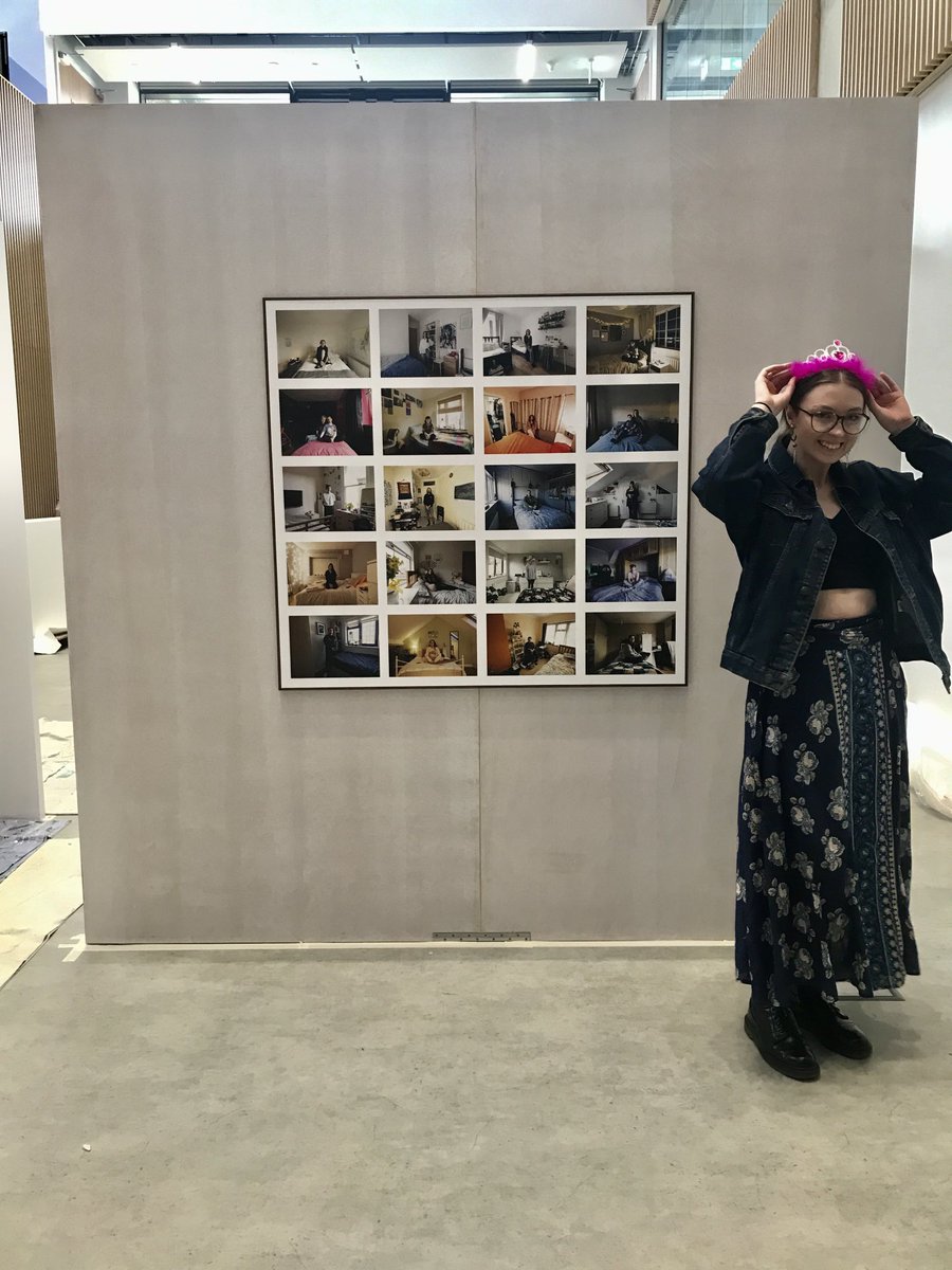 Pre-installation installation shot from our ⁦<a href="/WeAreTUDublin/">TU Dublin / OT Baile Átha Cliath</a>⁩ BA Photography exhibition in the east Quad. Kate Glennon celebrates! #photography #graduate #futures #professionalpractice