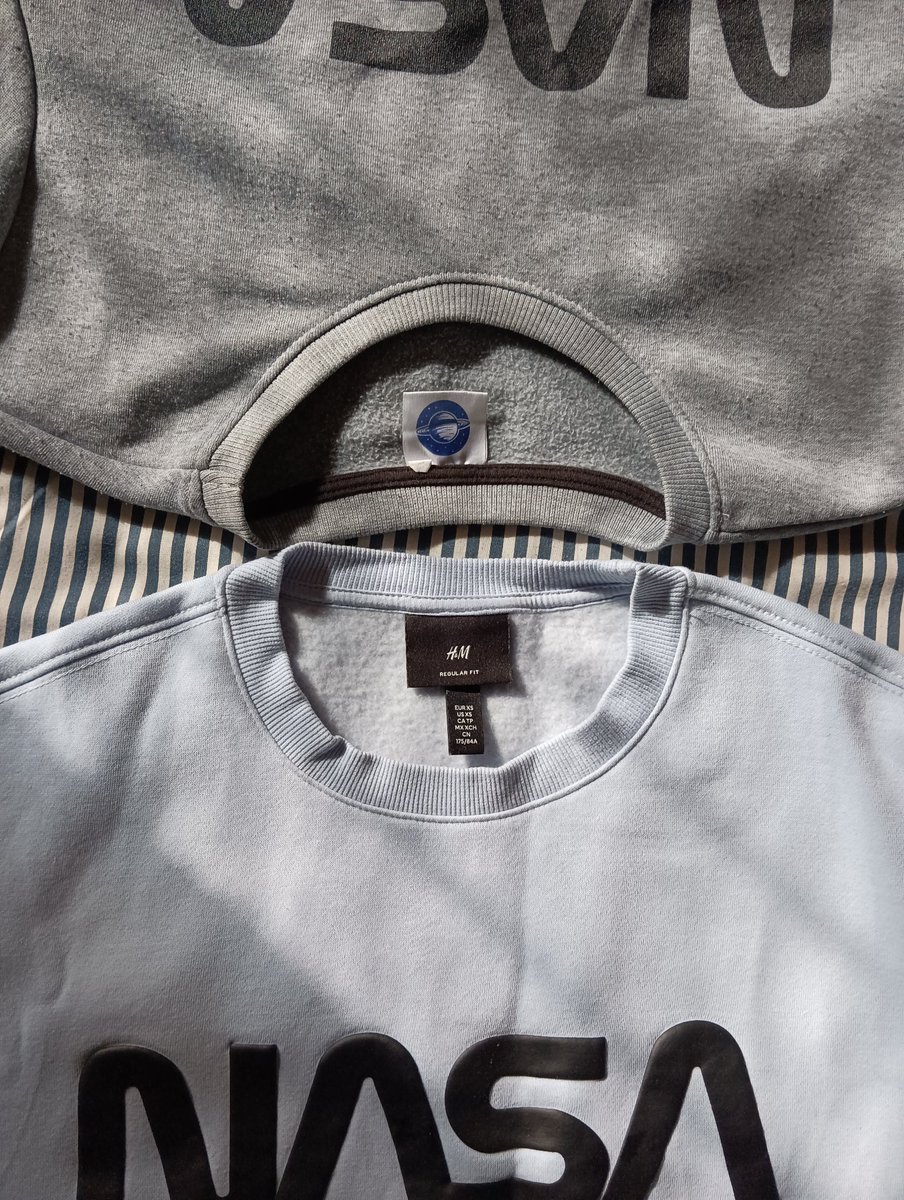 pretzybrett's tweet image. The grey sweater is from 
@MRPfashion
had it since autumn of 2021.
The blue sweater is frm @hmsouthafrica have it for a mnth now. 1 wash and the 
@hmsouthafrica collar has collapsed, what&apos;s going to happen after the second wash?😭🙆🏾 

 quality is questionable! #HMWinterEssentials