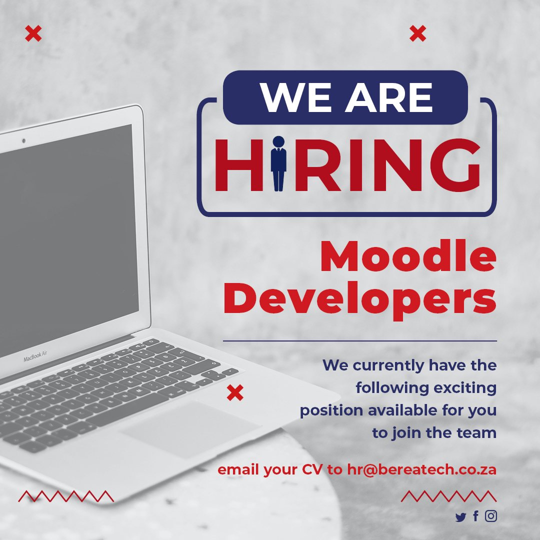 Berea_Tech's tweet image. Calling on all Website designers and moodle developers! Here's an opportunity to join our elite, and innovative team at Berea College!

1. Website Administrator
2. Moodle developers

Email your cv now to:
📨 hr@bereatech.co.za