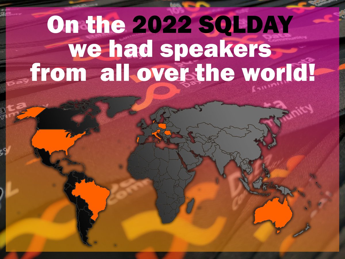 sqlday's tweet photo. ✨ Being a multi-national conference is not only making us proud but also happy because sharing knowledge and skills should cross all borders!

This year speakers were form:
Poland, Italy, USA, Slovenia, Brazil, Australia, Romania, Spain, Austria, Denmark.

#SQLDay2022 #sqlday https://t.co/Ea81yFPaIi