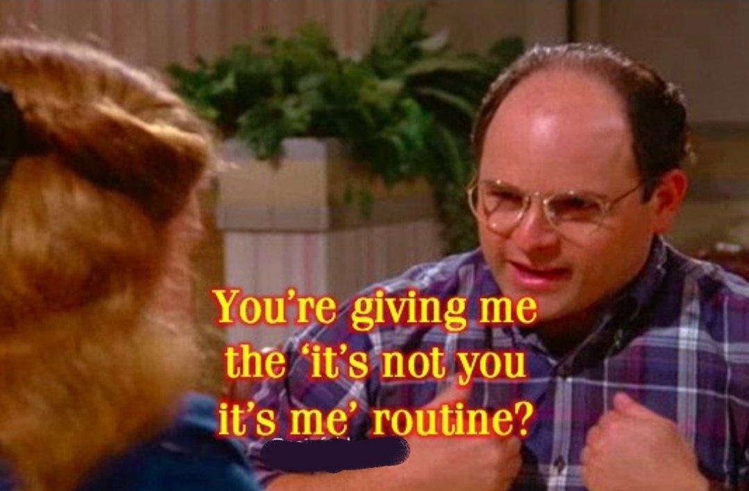 With the number of no's I've heard this year alone I've realised that Investors alway give a plethora of excuses why the capital I've requested won't be given and no single reason why it should 🤔 it almost sounds like a they're saying "it's not you it's me" 😅