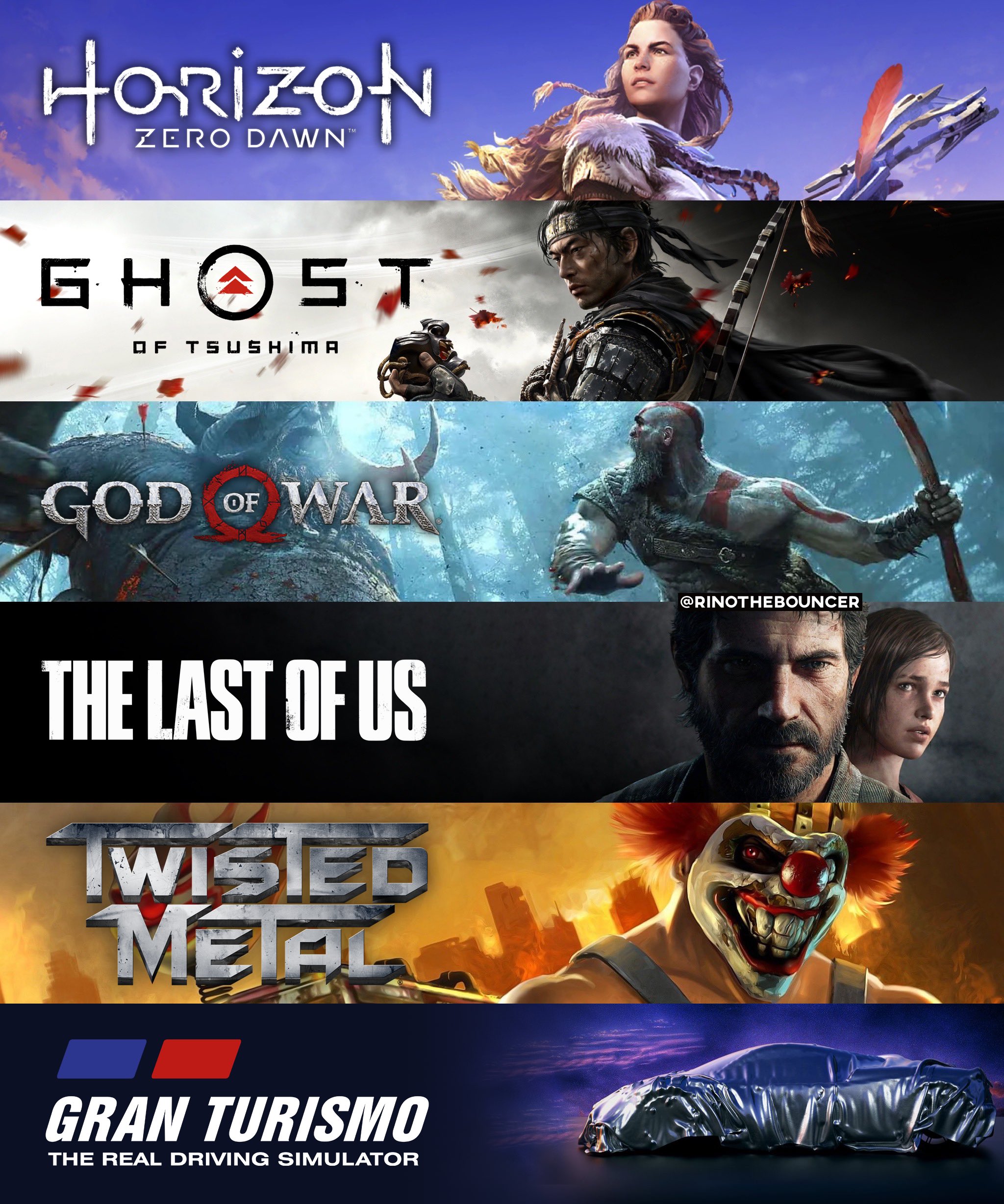 Rino on X: Upcoming #PlayStation Exclusives Adaptations🚀 ✓Horizon (Series,  Netflix) ✓Ghost of Tsushima (Movie) ✓God of War (Series, ) ✓The Last  of Us (Series, HBO) ✓Twisted Metal (Series) ✓Gran Turismo (Series) Which