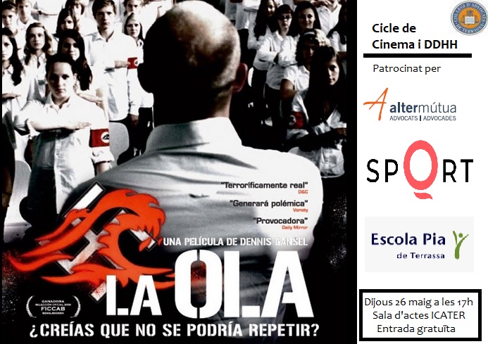 ICATERadvocats's tweet photo. 📽️RECORDEU! Aquesta tarda a les 17 h a la sala d'actes @ICATERadvocats dins el cicle #CinemaiDDHH projectem la pel·lícula #LaOla, del director Dennis Gansel, amb col·loqui posterior a càrrec de la #ComDDHH de l'ICATER. Gratuït, obert a la ciutadania, vine! https://t.co/Kd3PBT1k3p https://t.co/M1EJSXcrw4